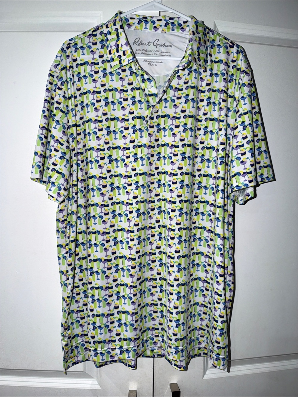 Robert Graham Short Sleeve Polo Blue & Green Geometric Print size XL